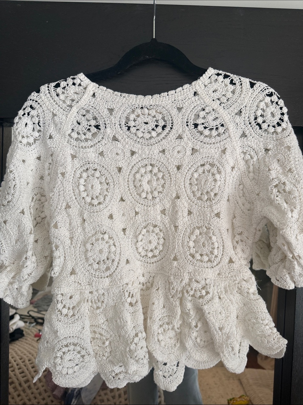Solitaire White Crochet Peplum Blouse